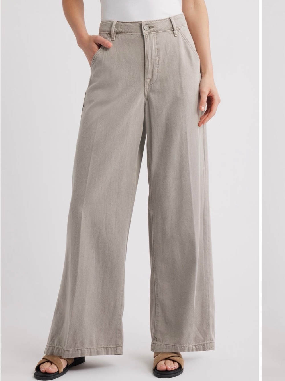 Hidden Wide Leg High Waisted Pants in Gravel